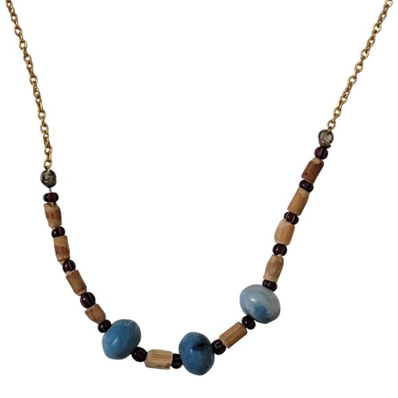 Eclectic Vintage Beaded Necklace Gold Chain Boho Summer Style - Picture 1 of 5